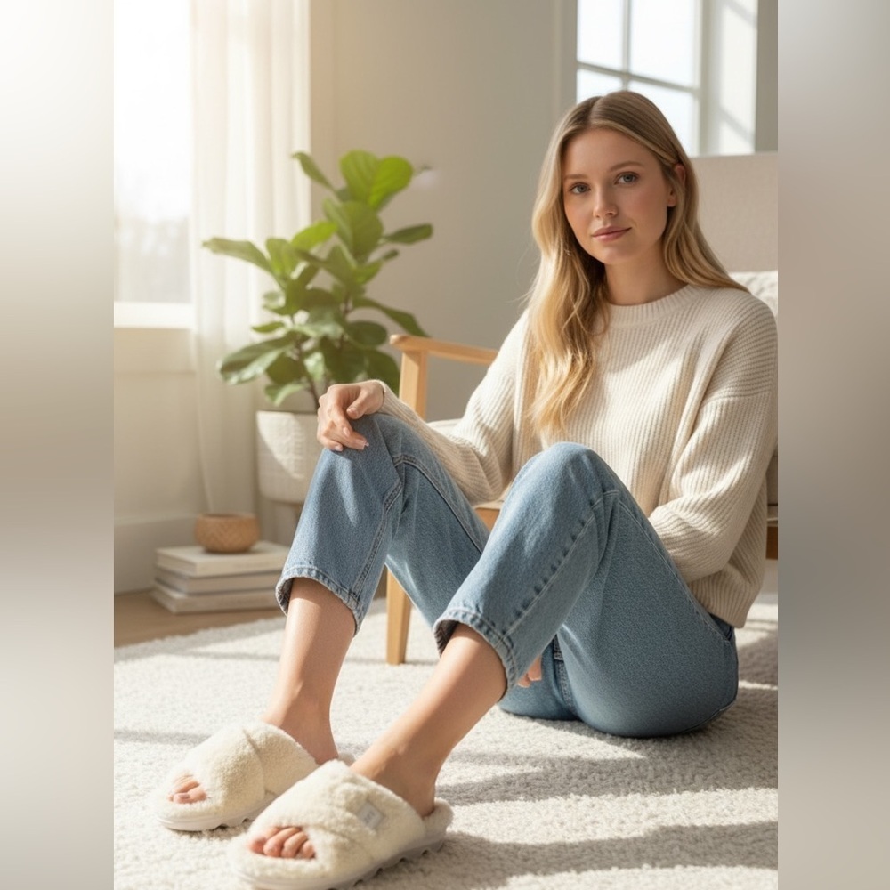 Jambu Faux Shearling Cozy Slippers | Cream | NWT | Indoor / Outdoor Sole